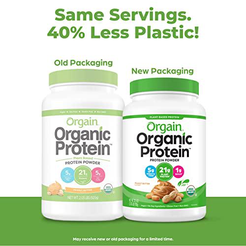 Orgain Organic Vegan Protein Powder, Peanut Butter - 21g of Plant Based Protein, Low Net Carbs, Non Dairy, Gluten Free, Lactose Free, No Sugar Added, Soy Free, Kosher, Non-GMO, 2.03 Pound