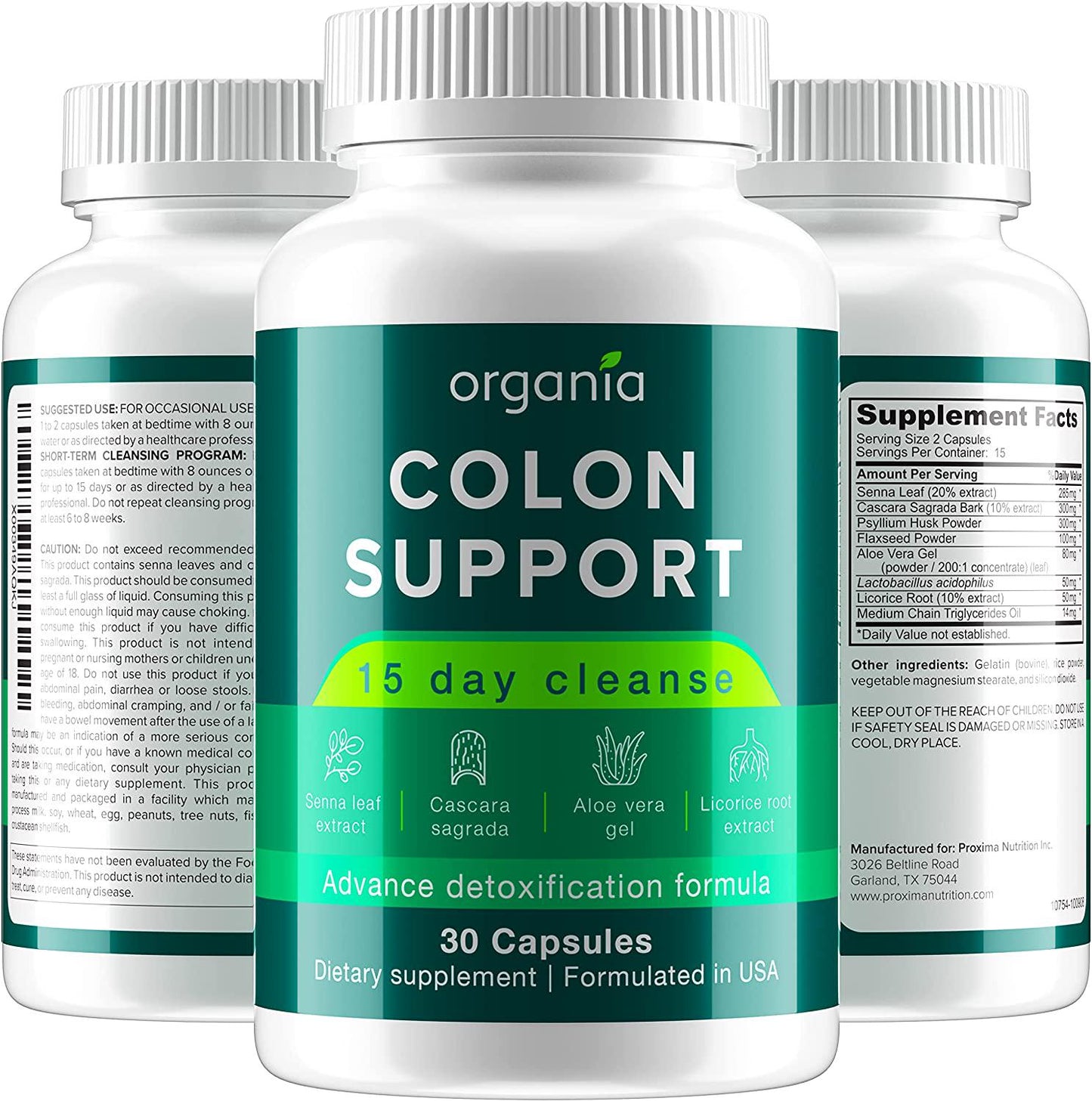 Organia Colon Support - Natural Laxative for Bowel Movement, Constipation Relief and Bloating Support - 30 Capsules - Made in USA, 30 Count (Pack of 1)