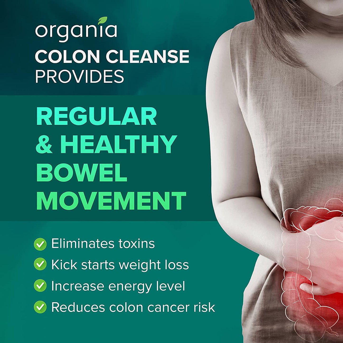 Organia Colon Support - Natural Laxative for Bowel Movement, Constipation Relief and Bloating Support - 30 Capsules - Made in USA, 30 Count (Pack of 1)