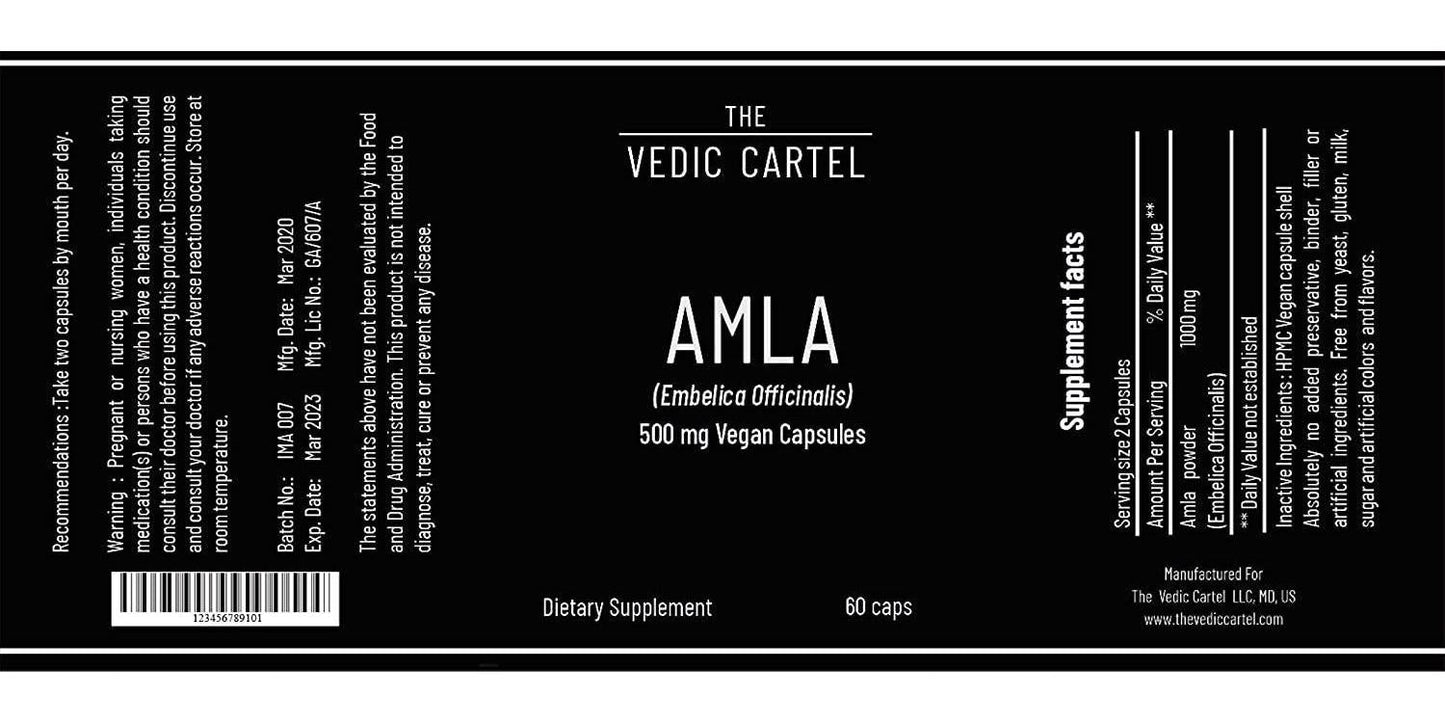 Organic Amla- Indian Gooseberry 500 MG- 60 Vegan Capsules