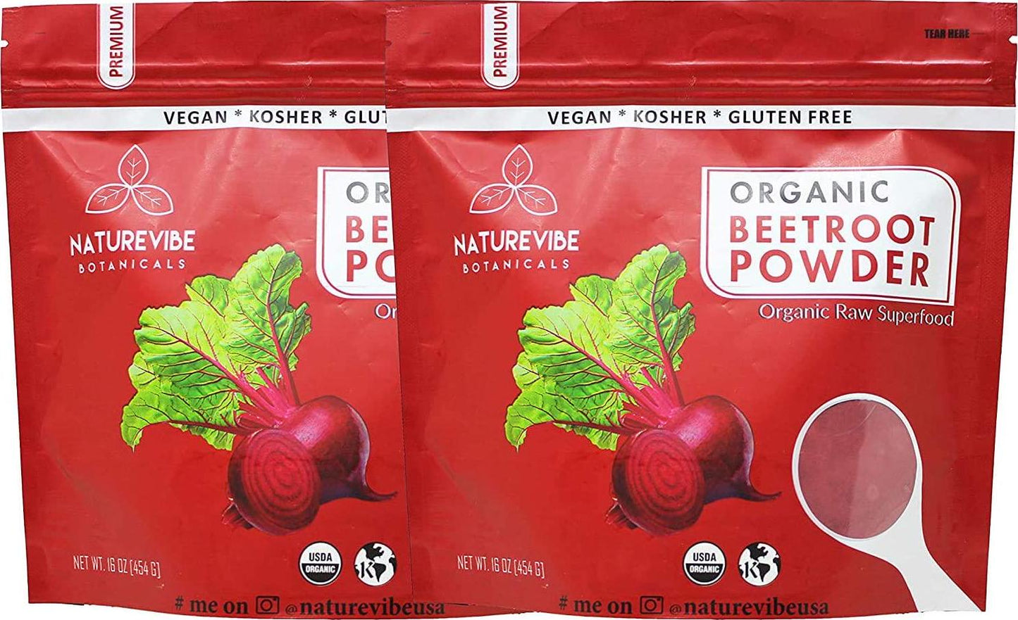 Organic Beet Root Powder (2 lbs), Raw and Non-GMO (2 Pack of 1 Pound Each) | Nitric Oxide Booster | Boost Stamina and Increases Energy