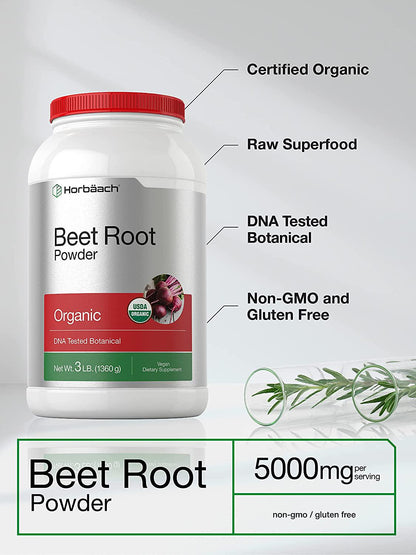 Organic Beet Root Powder | 3lb Bulk Supplement | Raw Superfood | Vegan, Non-GMO, Gluten Free | by Horbaach