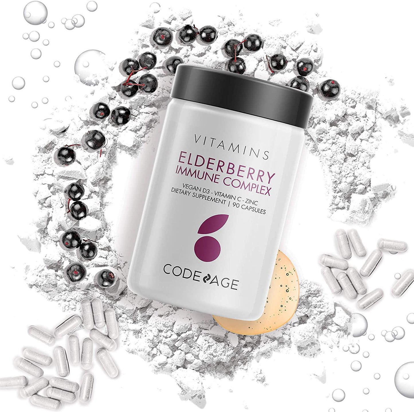 Organic Black Elderberry Supplement - Vitamin C, D, Zinc - Fermented Black Elderberries Vitamins - Elderberry Fruit Extracts Pills Concentrate – Sumbucus Berries Flavonoid - Vegan - 90 Capsules