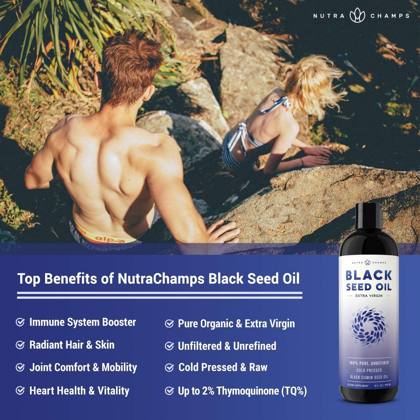 Organic Black Seed Oil - Premium Nigella Sativa Black Cumin Supplement with Thymoquinone and Omega 3 6 9-100% Pure, Extra Virgin, Unrefined, Cold Pressed, Unfiltered, Vegan 8oz