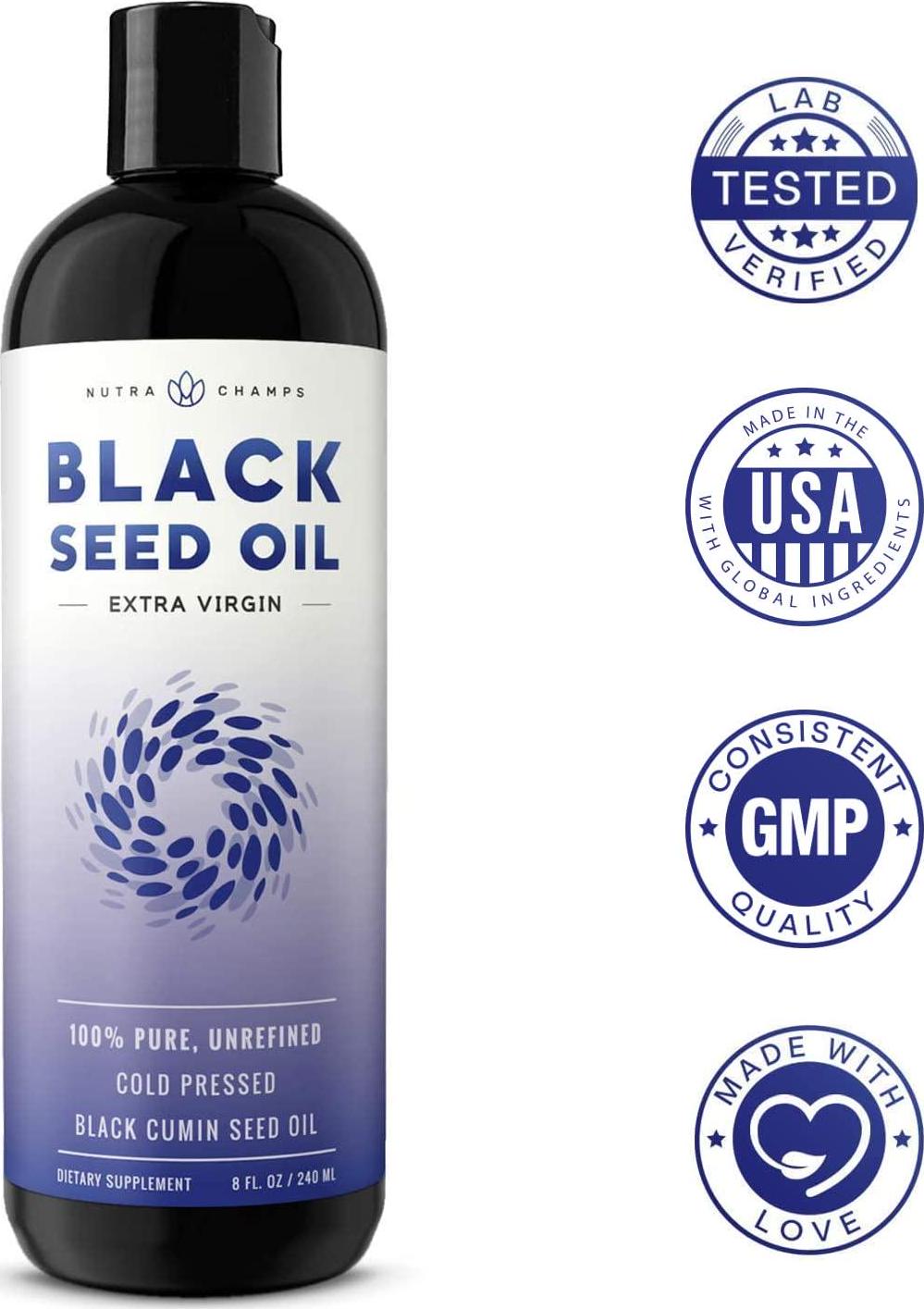 Organic Black Seed Oil - Premium Nigella Sativa Black Cumin Supplement with Thymoquinone and Omega 3 6 9-100% Pure, Extra Virgin, Unrefined, Cold Pressed, Unfiltered, Vegan 8oz
