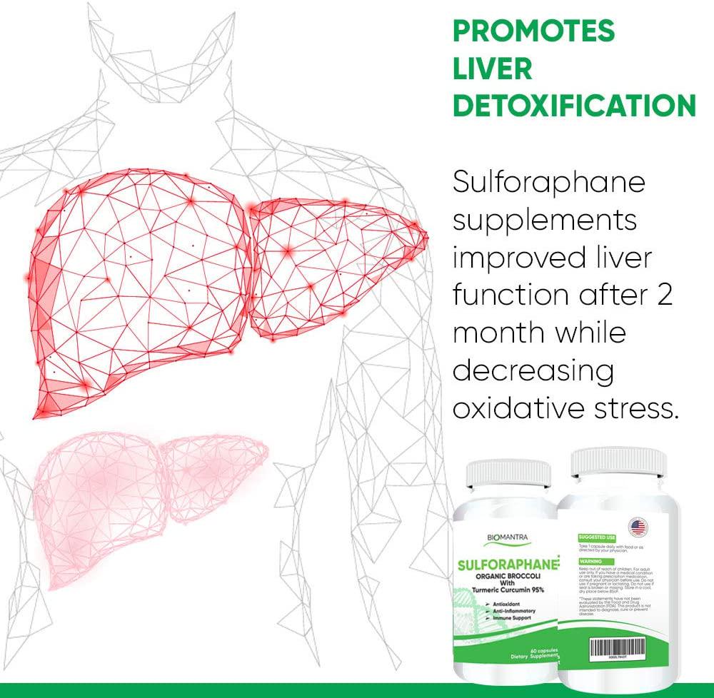 Organic Broccoli Sulforaphane Supplement - 500mg - Natural Anti-Inflammatory Joint Support, Powerful Antioxidant with 95% Turmeric Curcumin, Promote Healthy Liver and Immune System, 60 Vegan Capsules