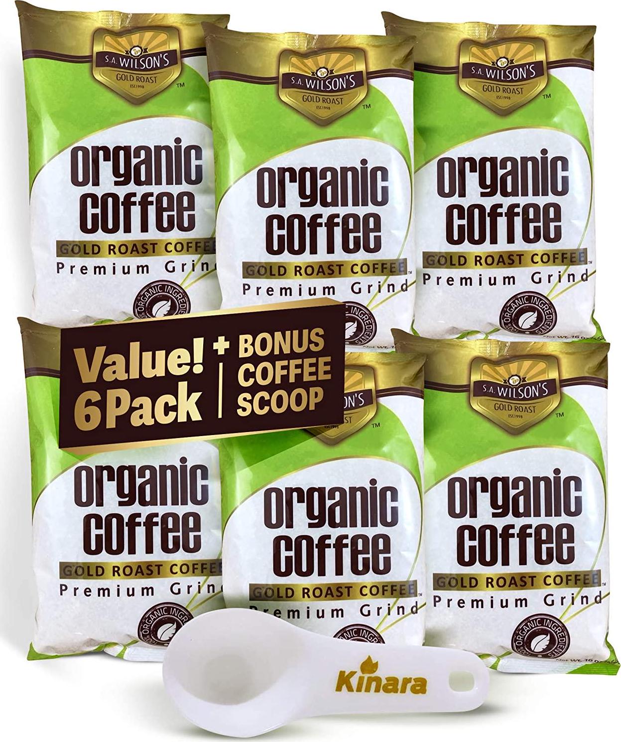 Organic Coffee Enema Coffee Gold Coffee Enema Organic by S A Wilson Enema Coffee 6- Pack with Kinara Coffee Scoop