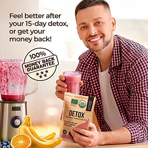 Organic Detox Smoothie Powder with Healthy Spirulina, Atlantic Dulse and Barley Grass Juice Powder, 15-day Plan for Total Body Restart, Premium Quality superfood from Europe