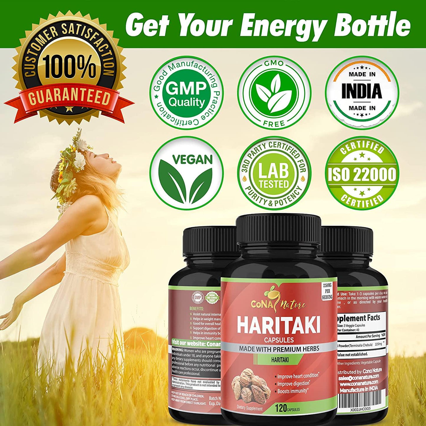 Organic India Haritaki Capsules 2250MG, Detoxification and Rejuvenation, Improving Digestion, Maintains Regularity, Internal Cleansing | Non-GMO Vegan Gluten-Free Herbs and Supplements, 120 Caps