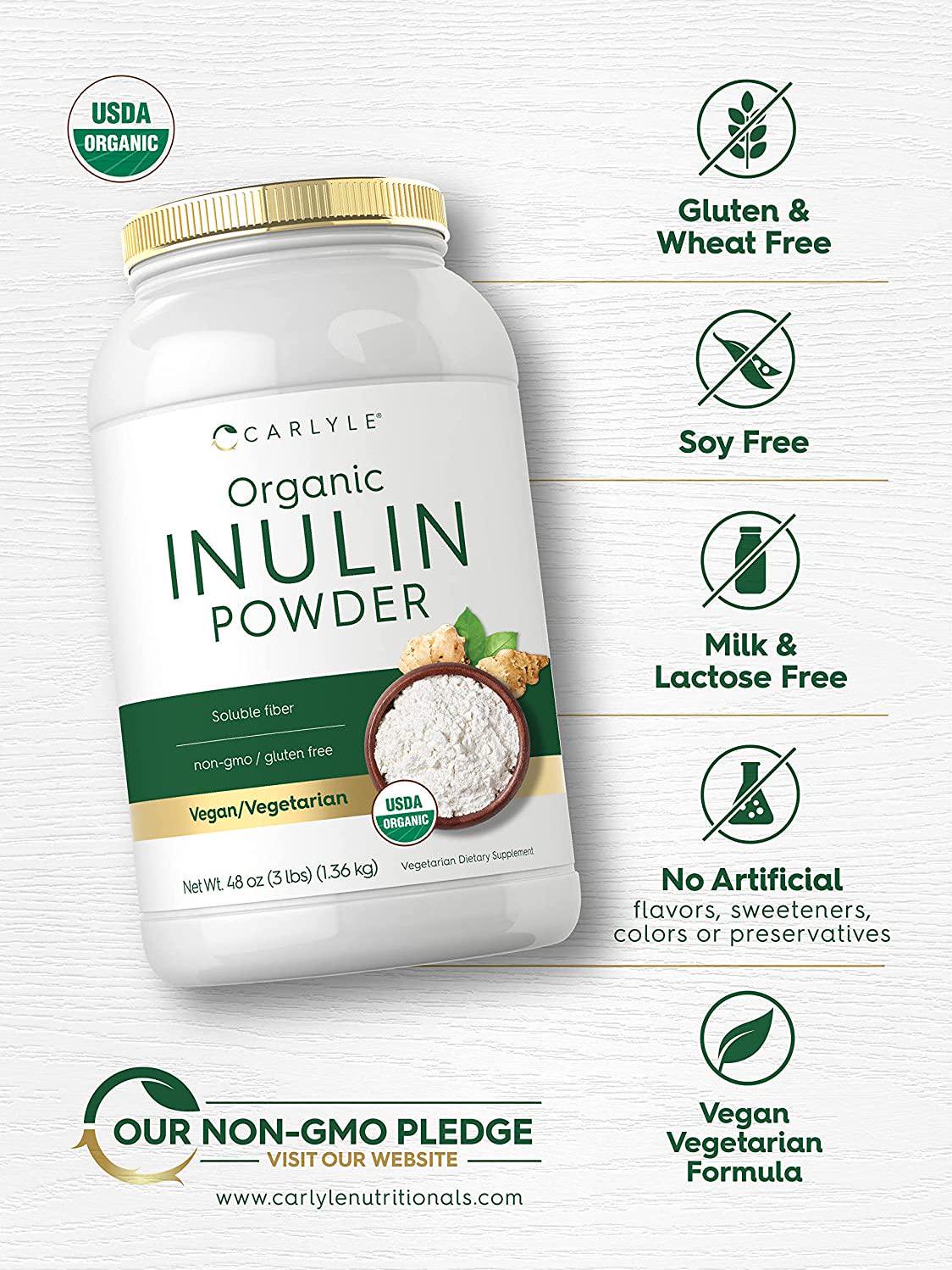 Organic Inulin Powder 48oz | Fiber Supplement | Promotes Probiotic Health | from Jerusalem Artichoke | Vegan, Vegetarian, Non-GMO, Gluten Free | by Carlyle