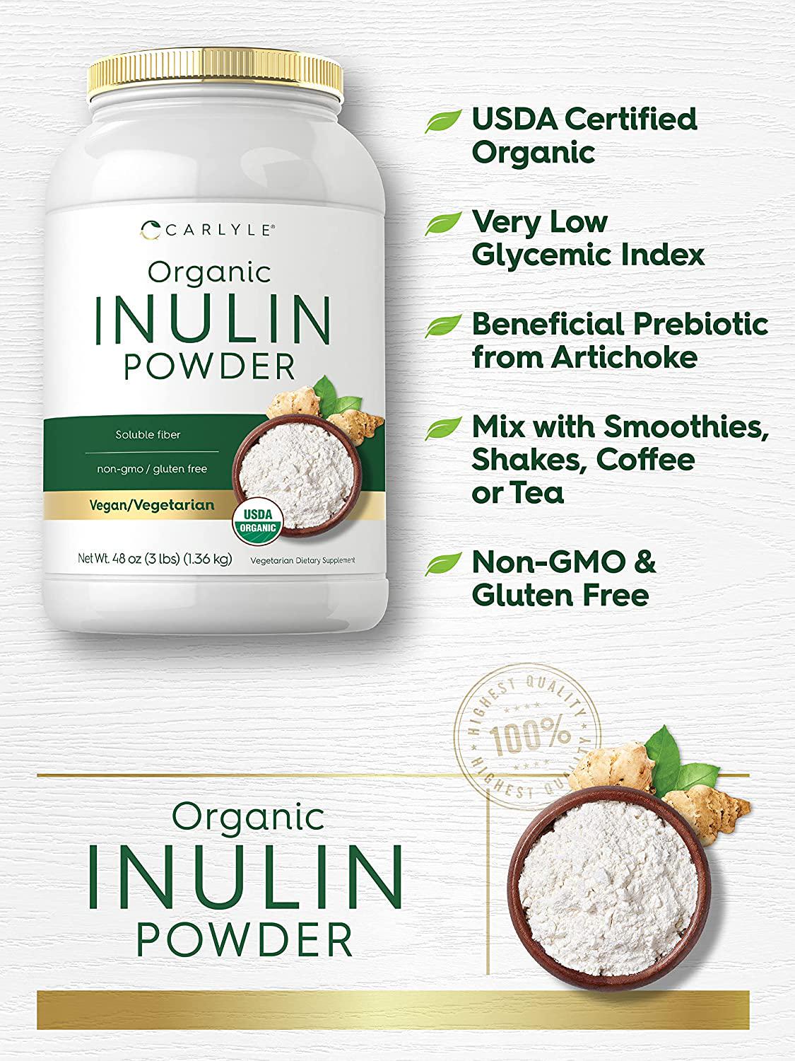 Organic Inulin Powder 48oz | Fiber Supplement | Promotes Probiotic Health | from Jerusalem Artichoke | Vegan, Vegetarian, Non-GMO, Gluten Free | by Carlyle