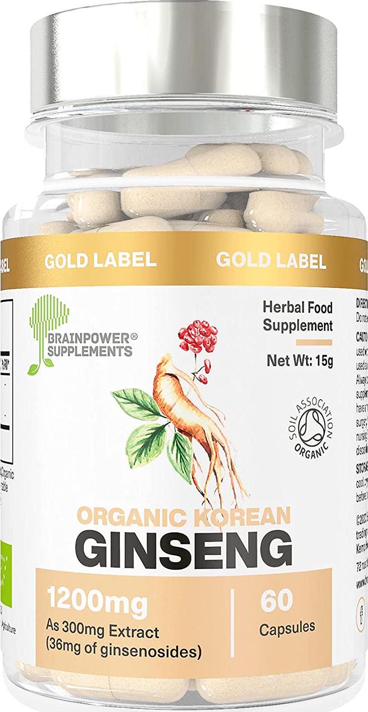 Organic Korean (Panax) Ginseng 300mg Root Extract | 1200mg Whole Herb Equivalent (4:1 Extract) | 12% Ginsenosides | 60 Capsules | 30 Servings | No Inorganic Fillers | GF + Vegan