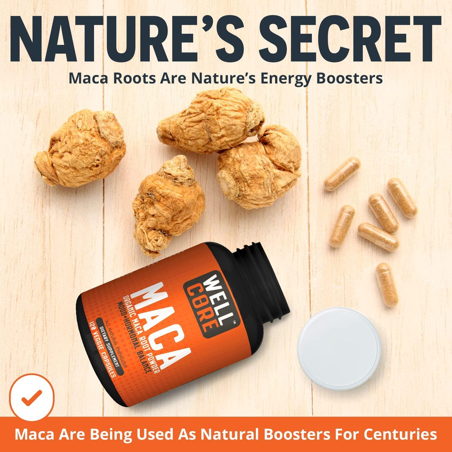 Organic Maca Root Powder 1900mg High Potency Natural Energy Enhancer and Mood Booster for Men and Women, Supports Reproductive Health, 100% Pure Non-GMO, 120 Veggie Capsules