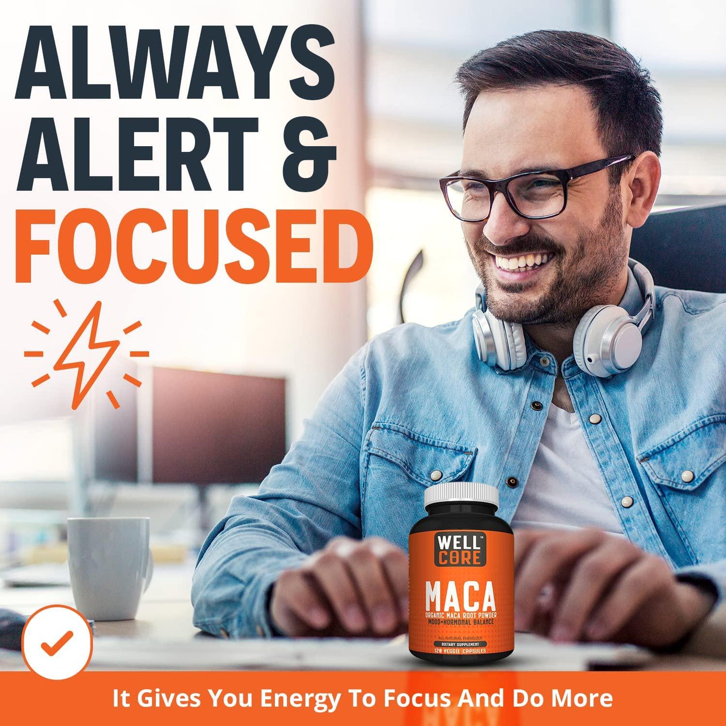 Organic Maca Root Powder 1900mg High Potency Natural Energy Enhancer and Mood Booster for Men and Women, Supports Reproductive Health, 100% Pure Non-GMO, 120 Veggie Capsules