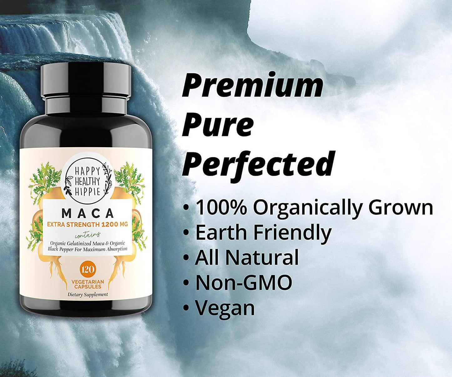 Organic Maca Root Powder Capsules – 1200mg – Powerful Natural Energy from Peru – Improve Passion Performance for Men and Women – Gelatinized for Fast Absorption – 120 Maca Pills – Vegan