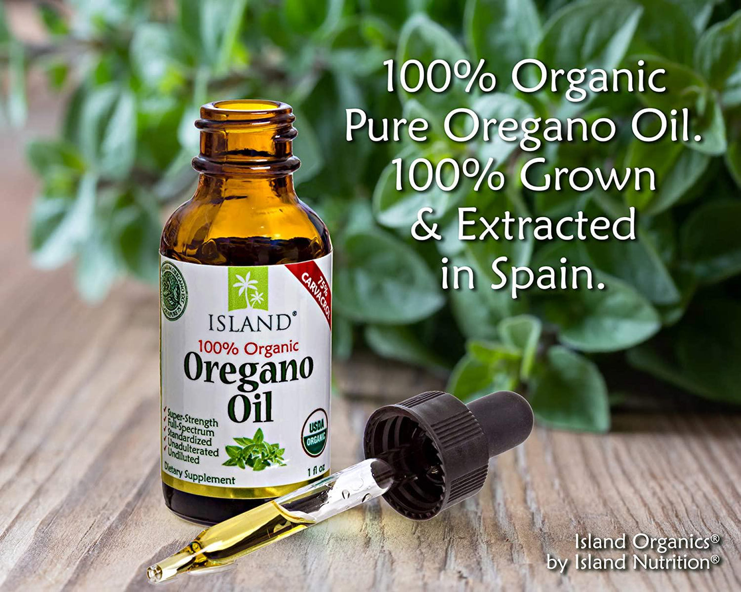 Organic Oregano Oil, 75% Carvacrol, undiluted, Grown in Spain by Island Nutrition