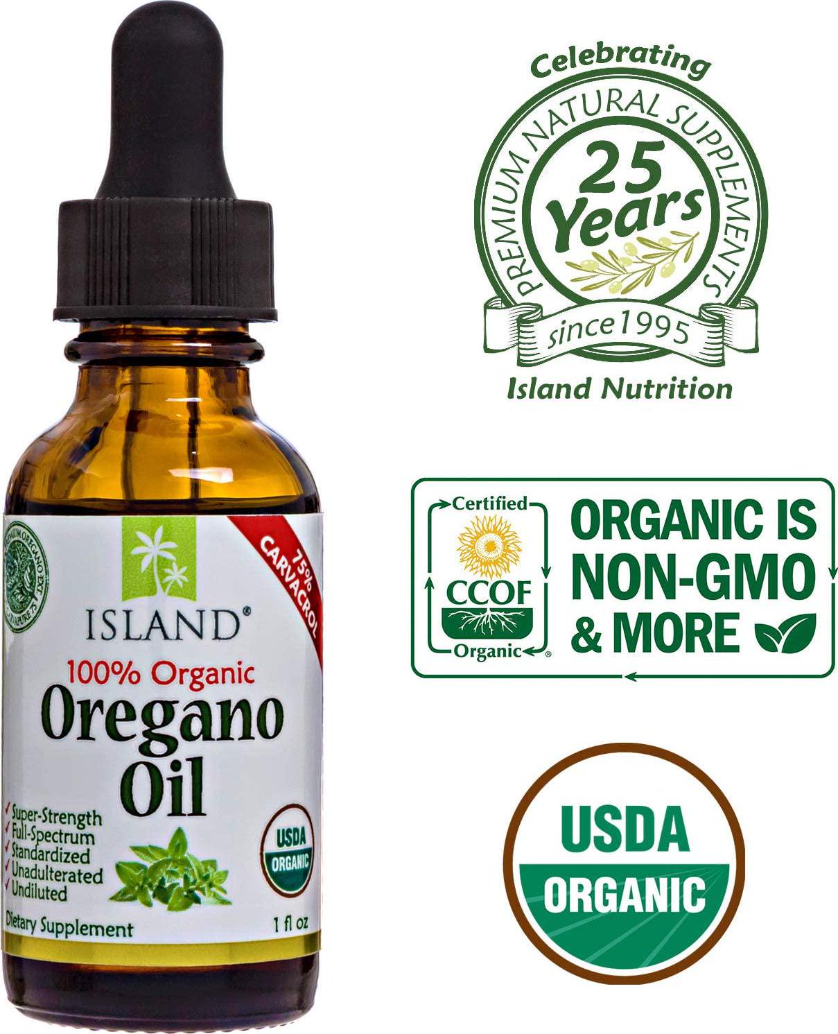 Organic Oregano Oil, 75% Carvacrol, undiluted, Grown in Spain by Island Nutrition