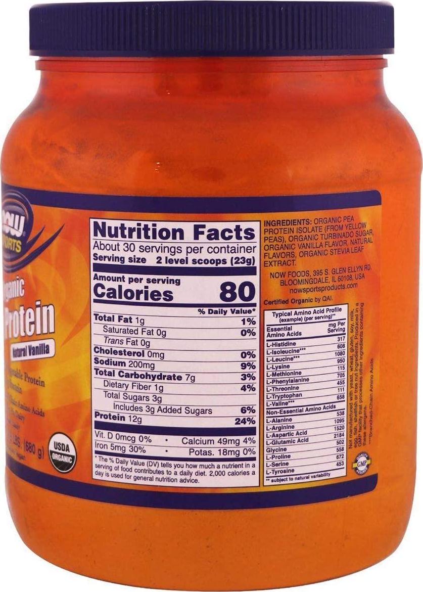 Organic Pea Protein Natural Vanilla Now Foods 1.5 lb Powder