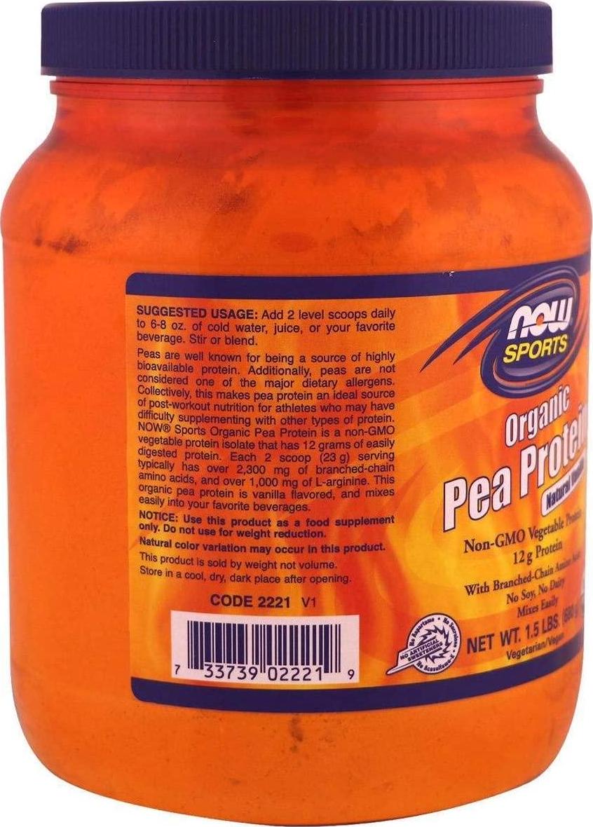 Organic Pea Protein Natural Vanilla Now Foods 1.5 lb Powder