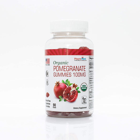 Organic Pomegranate Gummies 100mg - Gluten Free Pomegranate Supplement, Rich in Dietary Fiber - 90 Gummies
