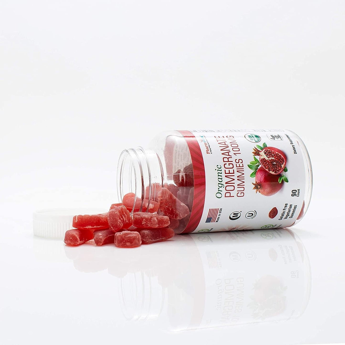 Organic Pomegranate Gummies 100mg - Gluten Free Pomegranate Supplement, Rich in Dietary Fiber - 90 Gummies