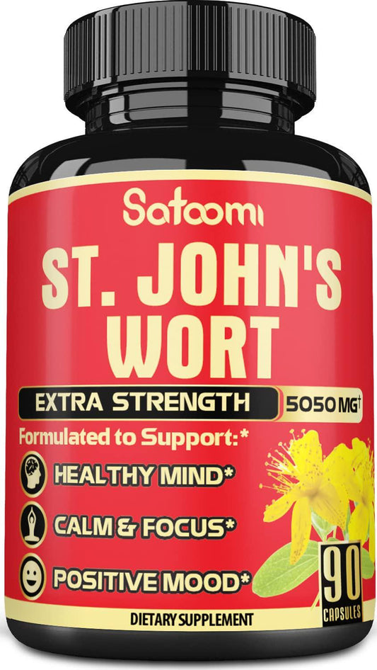Organic St. John's Wort Extract Capsules - 6 Herbs Equivalent 5050 mg - Emotional Balance, Joyful Mood and Stress Response Support - 1 Pack 90 Veggie Caps 3-Month Supply