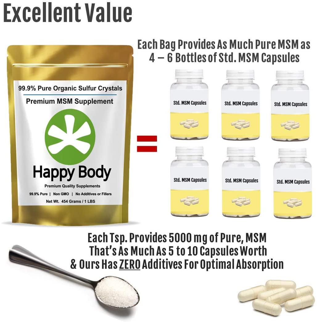 Organic Sulfur Crystals, 99% Pure MSM Crystals, Premium MSM Supplement - 1 LBS Pack