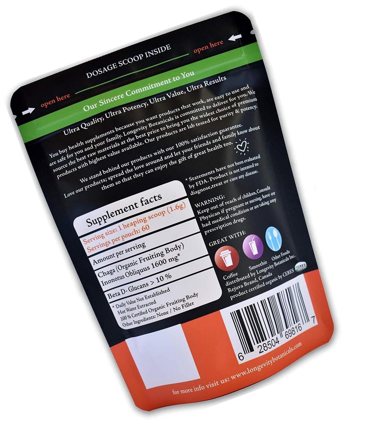 Organic Super Chaga Mushroom Powder Extract: 100 g 100% Wildcrafted Fruiting Body. Small Batch, Produced Fresh. Potent Feel The Difference!