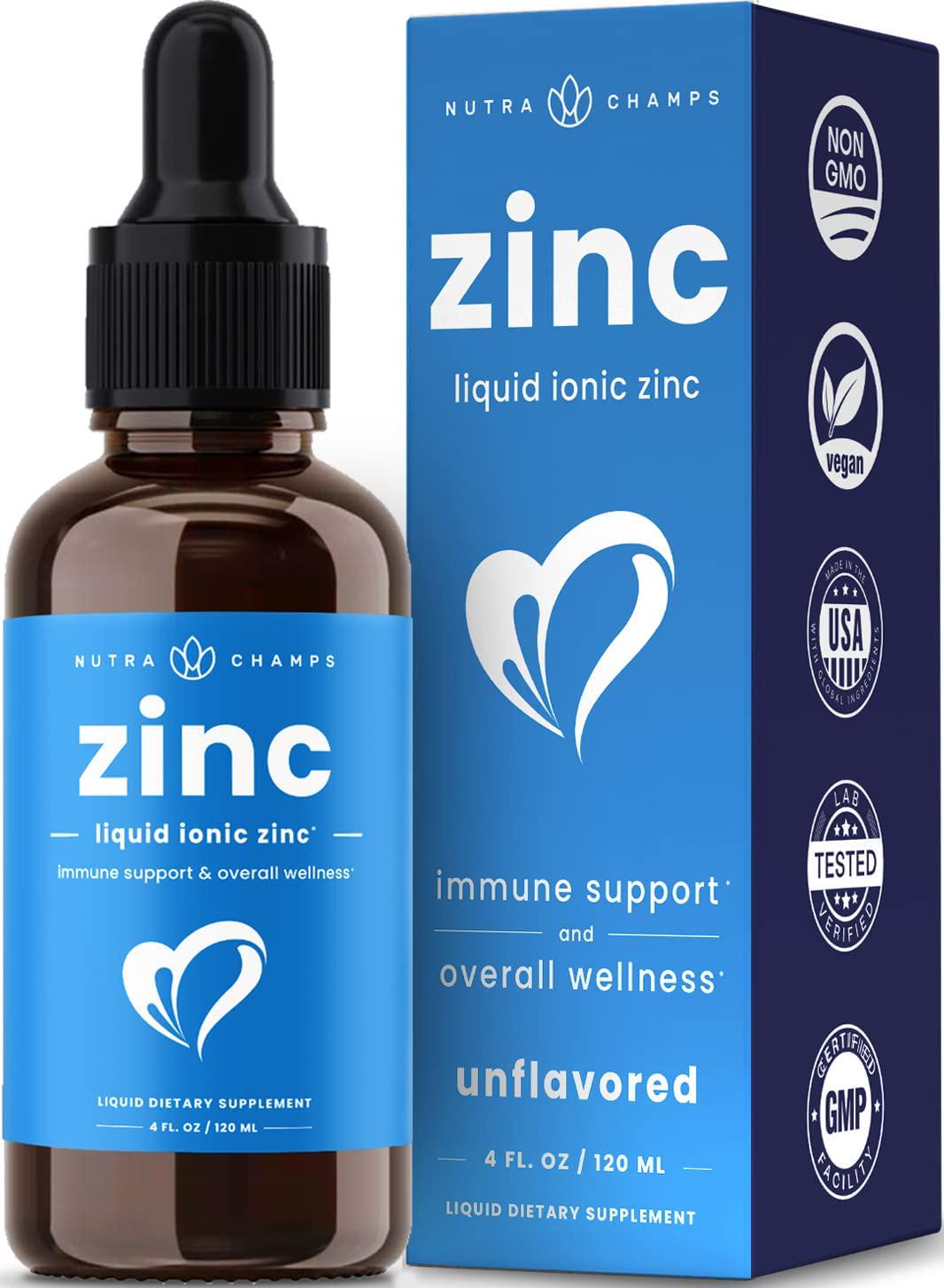 Organic Zinc Sulfate Liquid Supplement - Immune Support System Boost - Pure Ionic Concentrated Mineral Drops for Men, Women and Kids Enhanced with Vitamin C - 4 oz Great Tasting Immunity Booster
