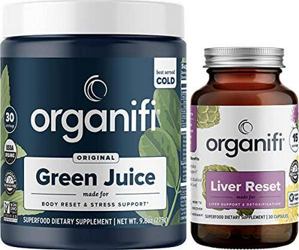 Organifi Green Juice Superfood Powder (30 Servings) and Liver Detox (30 Capsules) Weight Control, Detox Cleanse, Stress Relief, Digestive and Immunity Support - Gluten Free, Vegan, Whole Food