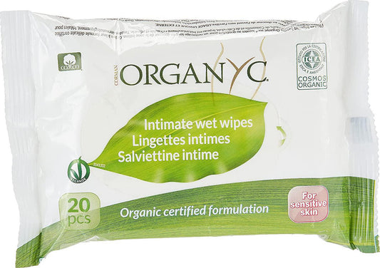 Organyc - 100% Organic Cotton Intimate Wet Wipes, No Parabens, Alcohol, or Chlorine -, White, 20 Count (Pack of 1) (ORGWW1A)