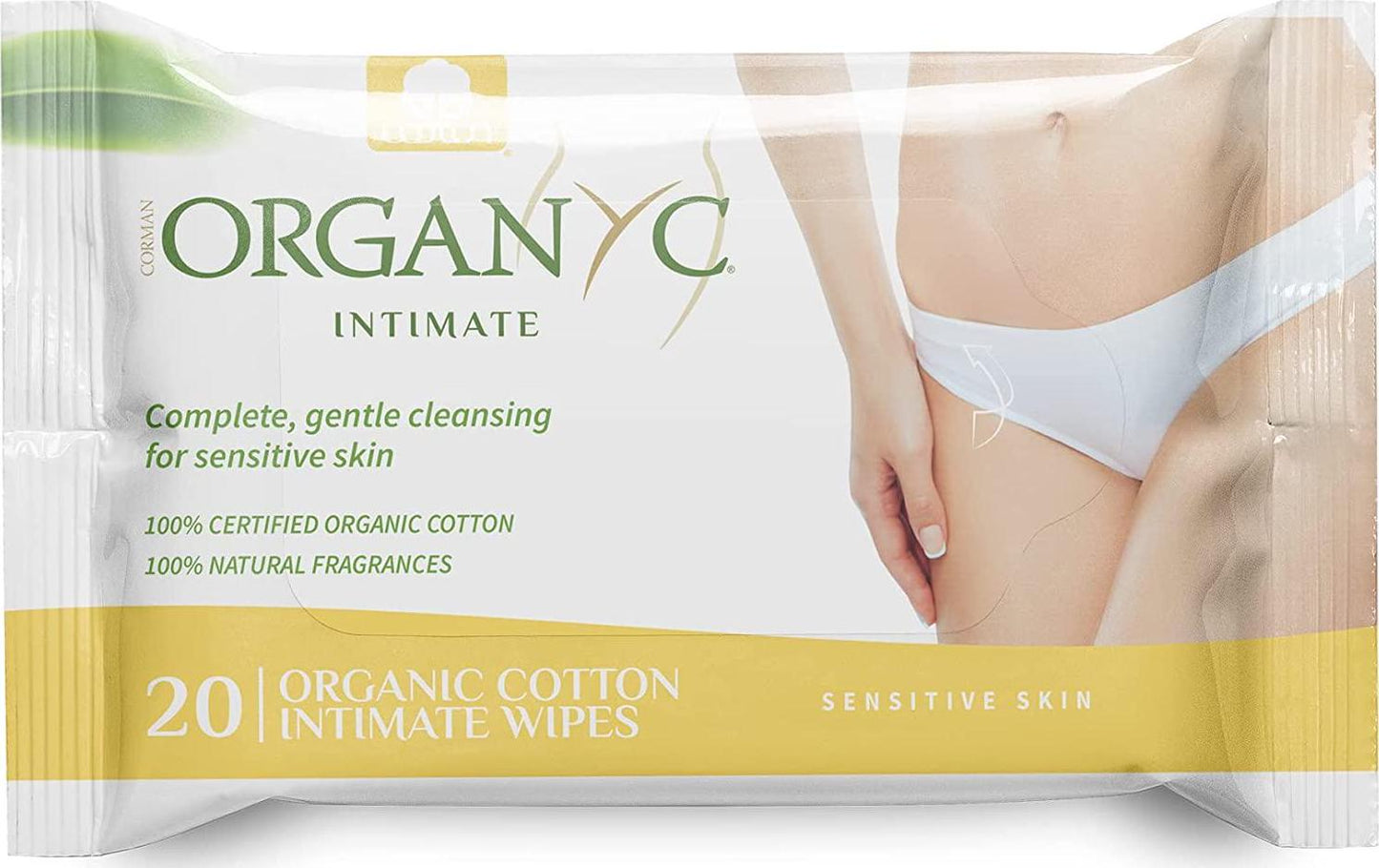 Organyc - 100% Organic Cotton Intimate Wet Wipes, No Parabens, Alcohol, or Chlorine -, White, 20 Count (Pack of 1) (ORGWW1A)