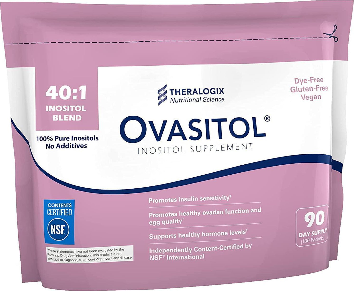 Ovasitol Inositol Powder 90 Day Supply | Myo Inositol 2000mg | D-Chiro Inositol 50mg | 180 Packets