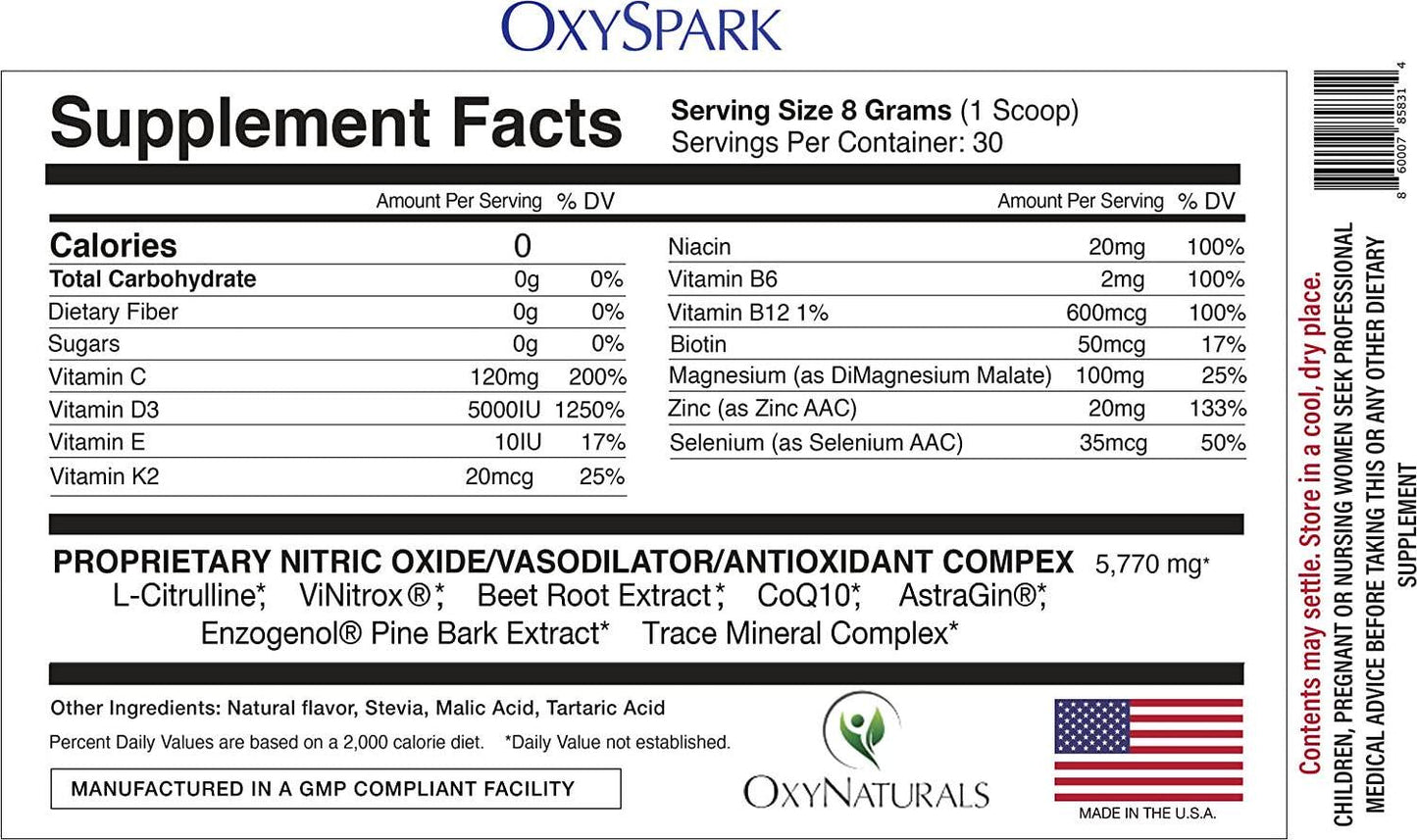 OxySpark, Nitric Oxide Booster Dietary Supplement, Award-Winning Ingredients, Clinically Proven Ingredients. Increased Blood Flow, Cell Repair, and Energy. Senior Supplement Beet Root. 3 Pack