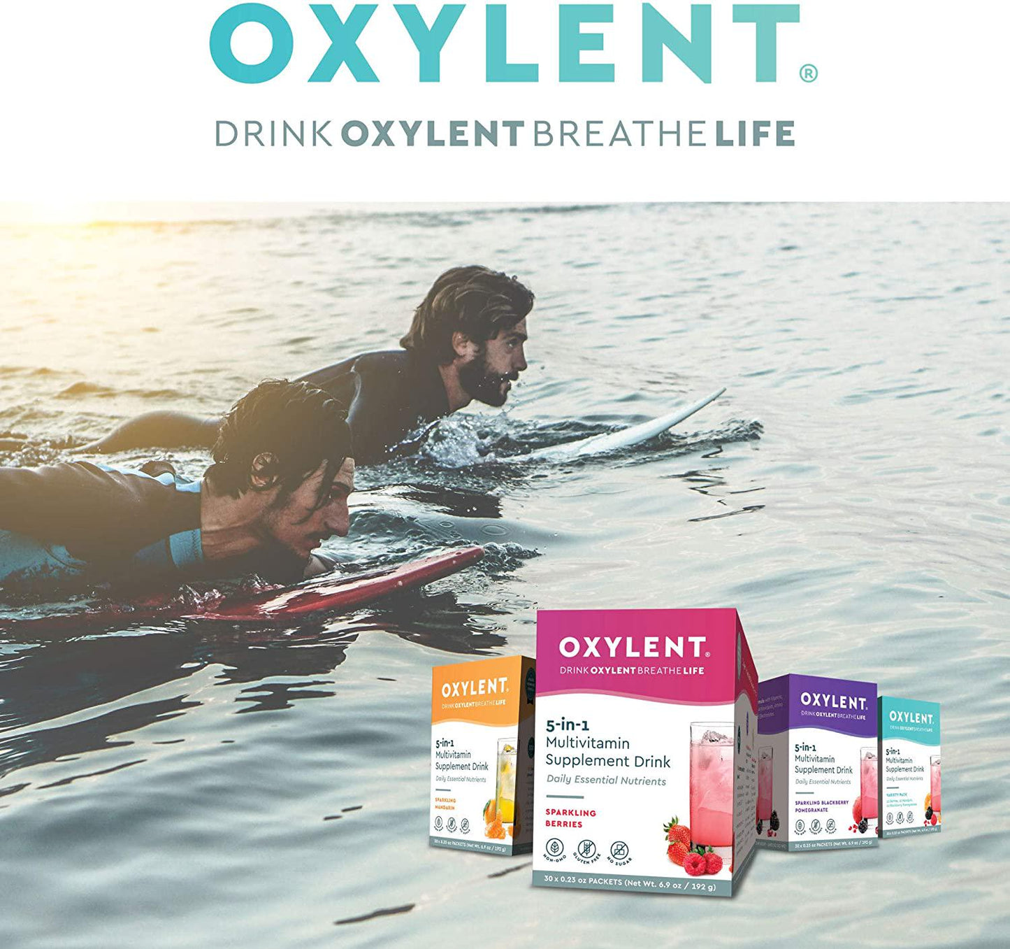 Oxylent 5-in-1 Multivitamin Powder Supplement Drink Mix - Sugar-Free and Effervescent for Easy Absorption of Vitamins, Minerals, Electrolytes, Antioxidants - Mandarin Flavor, 30 Count