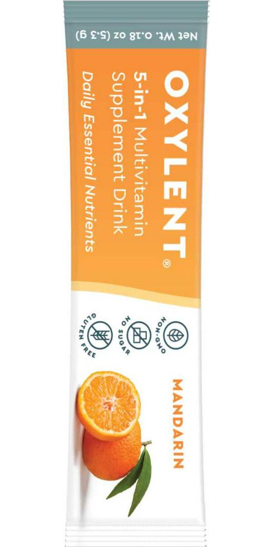 Oxylent 5-in-1 Multivitamin Powder Supplement Drink Mix - Sugar-Free and Effervescent for Easy Absorption of Vitamins, Minerals, Electrolytes, Antioxidants - Mandarin Flavor, 30 Count