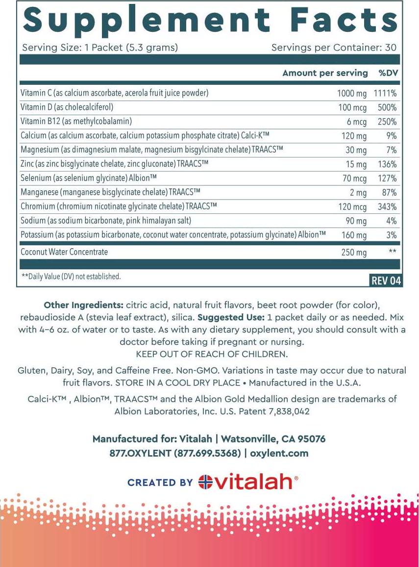 Oxylent Immune Effervescent Supplement Drink - Sugar-Free, Easy Absorption of Vitamins, Minerals, Tangerine-Lemon, BlackBerry-Lemon, Raspberry-Lemon 90 Count