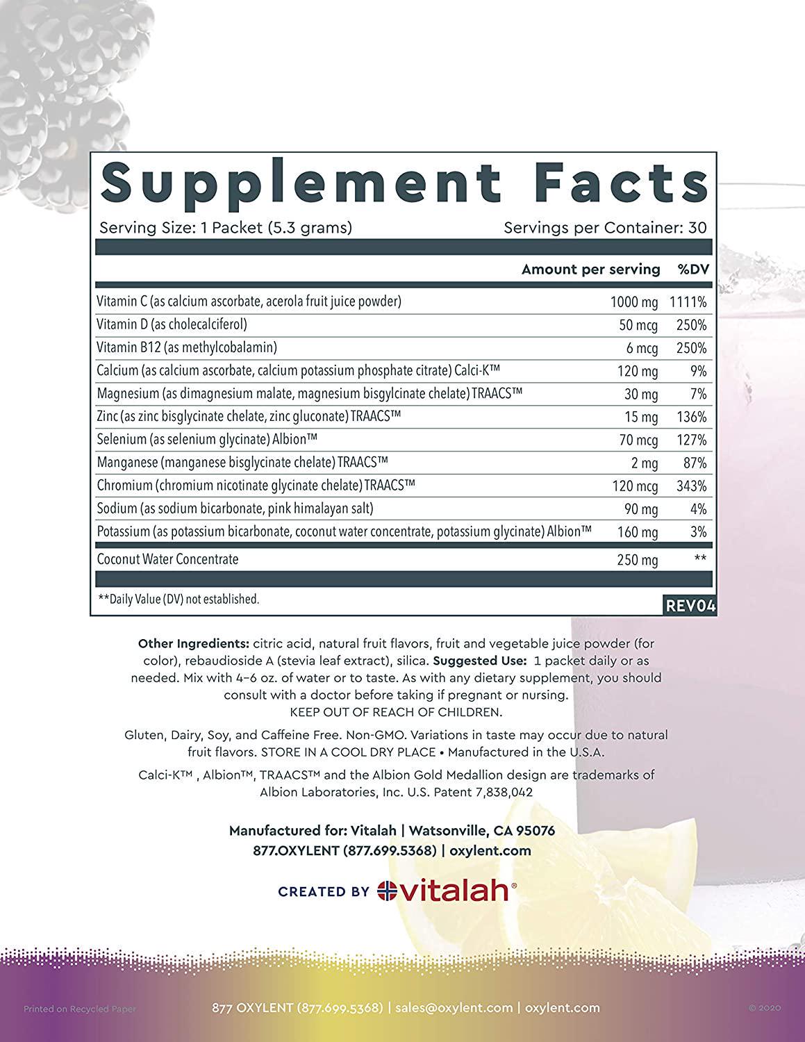 Oxylent Immune Effervescent Supplement Drink - Sugar-Free, Easy Absorption of Vitamins, Minerals, Tangerine-Lemon, BlackBerry-Lemon, Raspberry-Lemon 90 Count