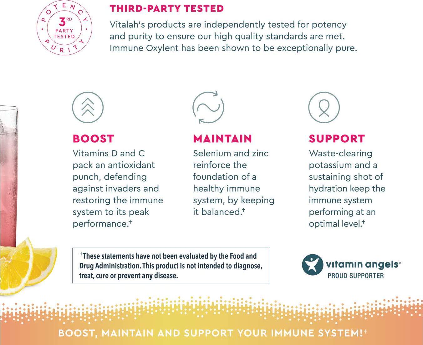 Oxylent Immune Effervescent Supplement Drink - Sugar-Free, Easy Absorption of Vitamins, Minerals, Tangerine-Lemon, BlackBerry-Lemon, Raspberry-Lemon 90 Count