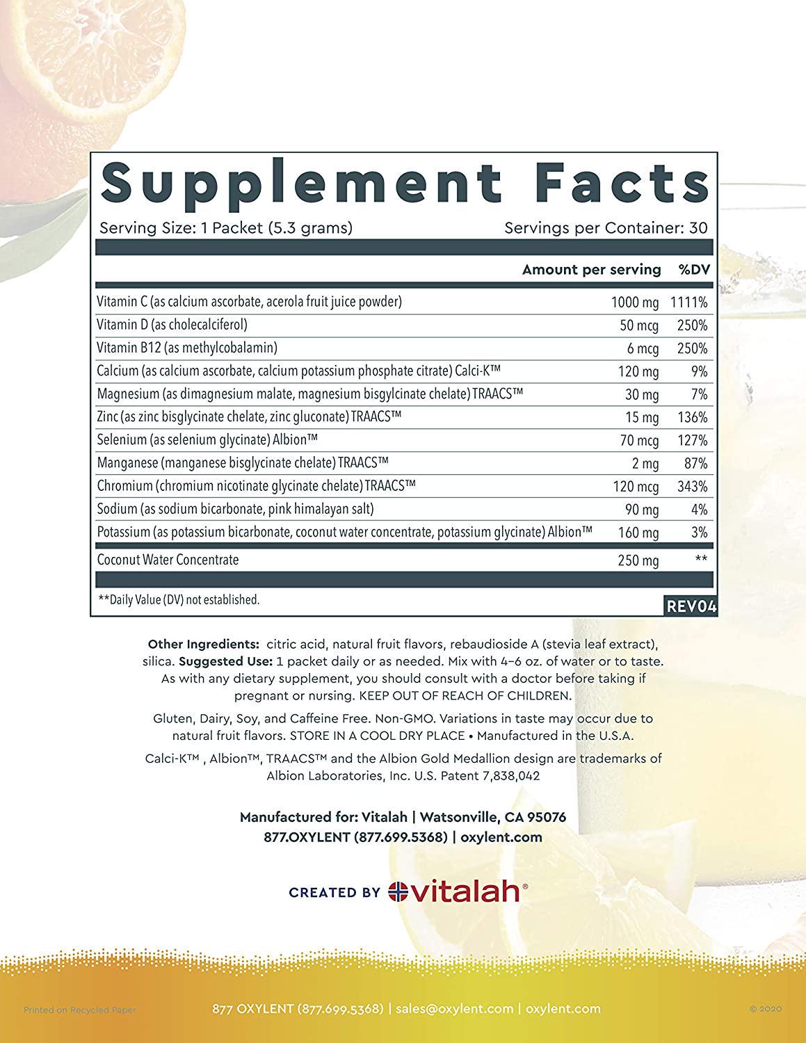 Oxylent Immune Effervescent Supplement Drink - Sugar-Free, Easy Absorption of Vitamins, Minerals, Tangerine-Lemon, BlackBerry-Lemon, Raspberry-Lemon 90 Count