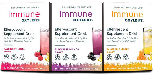 Oxylent Immune Effervescent Supplement Drink - Sugar-Free, Easy Absorption of Vitamins, Minerals, Tangerine-Lemon, BlackBerry-Lemon, Raspberry-Lemon 90 Count