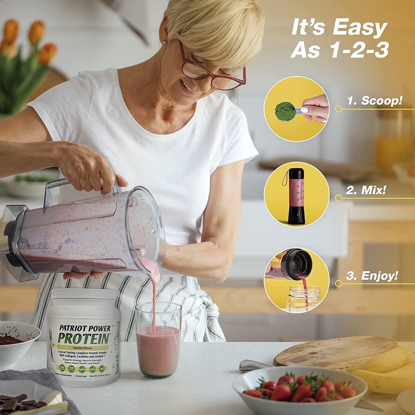 PATRIOT HEALTH ALLIANCE Patriot Power Protein Berry, 10g of Collagen Per Svg - Perfect for Post-Workout - Support Heart, Energy, and Muscle Growth, Recover with Amino Acids - Plant-Based and Keto Friendly