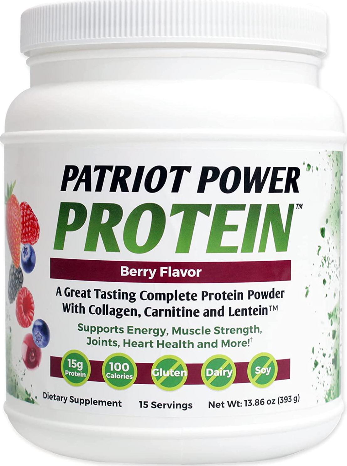 PATRIOT HEALTH ALLIANCE Patriot Power Protein Berry, 10g of Collagen Per Svg - Perfect for Post-Workout - Support Heart, Energy, and Muscle Growth, Recover with Amino Acids - Plant-Based and Keto Friendly