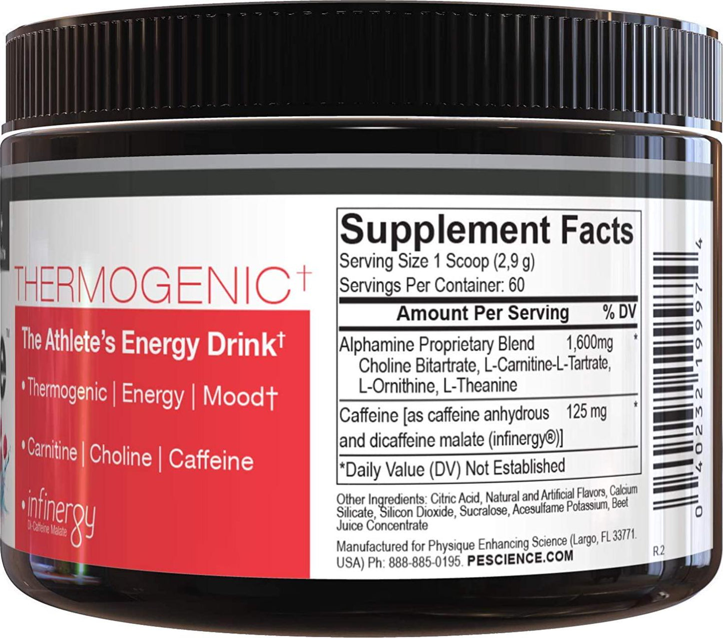 PEScience Alphamine, Raspberry Lemonade, 60 Scoops, Thermogenic Energy Powder with L-Carnitine