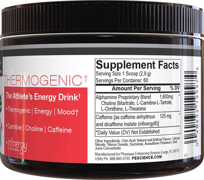 PEScience Alphamine, Raspberry Lemonade, 60 Scoops, Thermogenic Energy Powder with L-Carnitine