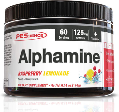 PEScience Alphamine, Raspberry Lemonade, 60 Scoops, Thermogenic Energy Powder with L-Carnitine