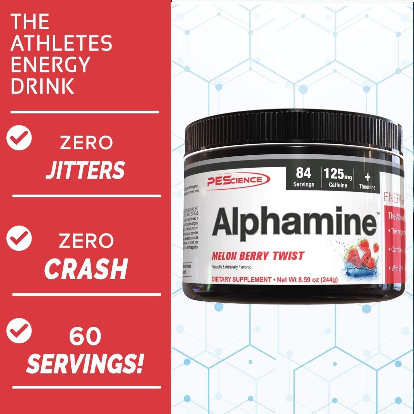 PEScience Alphamine, Raspberry Lemonade, 60 Scoops, Thermogenic Energy Powder with L-Carnitine