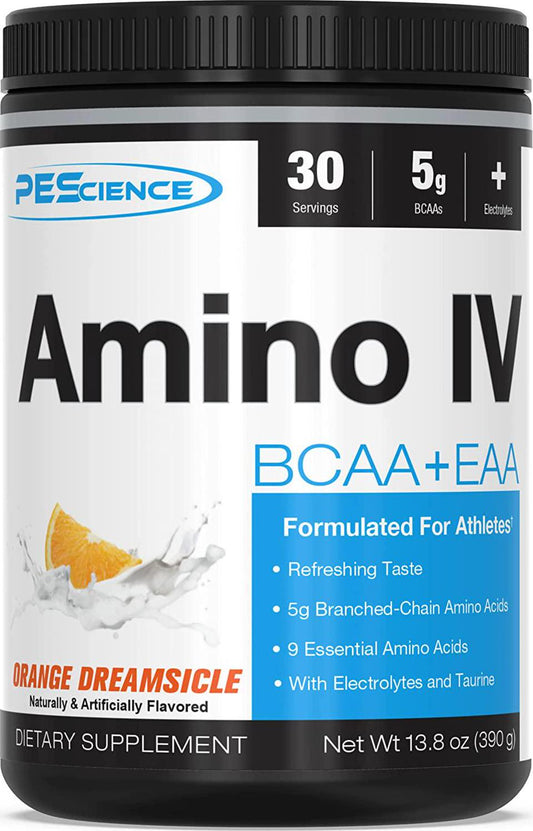 PEScience Amino IV, Orange Dreamsicle, 60 Scoop, BCAA and EAA Powder with Electrolytes