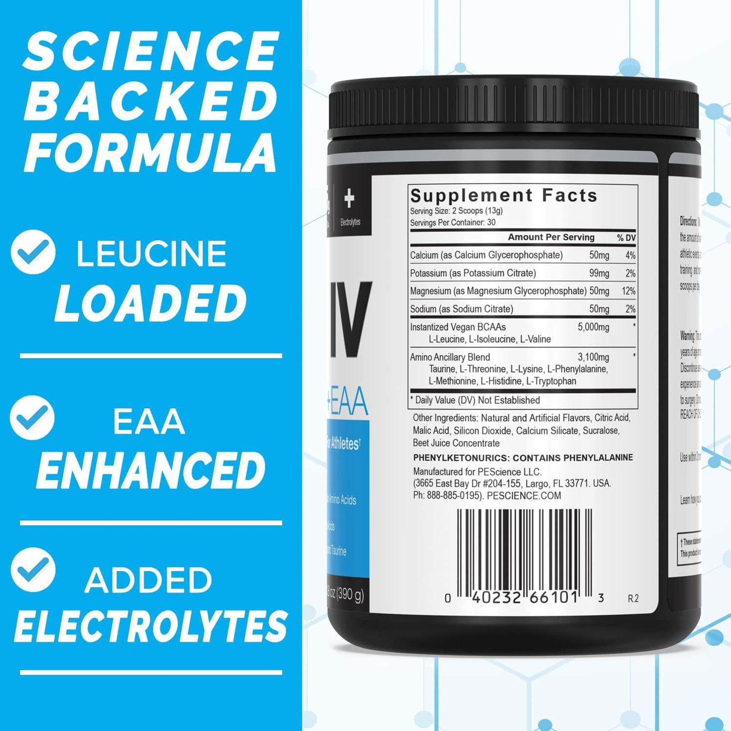 PEScience Amino IV, Orange Dreamsicle, 60 Scoop, BCAA and EAA Powder with Electrolytes