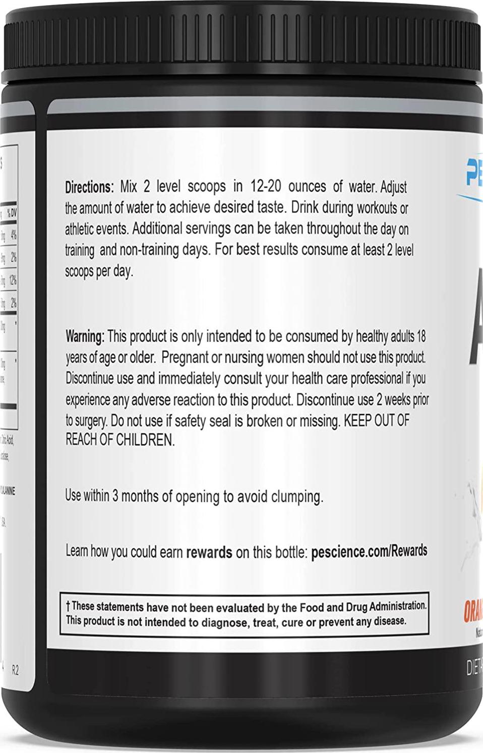 PEScience Amino IV, Orange Dreamsicle, 60 Scoop, BCAA and EAA Powder with Electrolytes